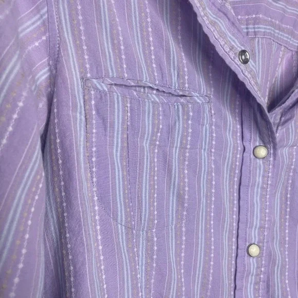 The North Face Womens 3/4 Sleeve Striped Button Down Shirt Purple Medium M - Picture 13 of 15